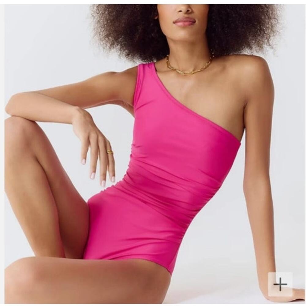 New NWOT‎ J. Crew Sleek Ruched One-Shoulder One-Piece Swimsuit Pink Size 16